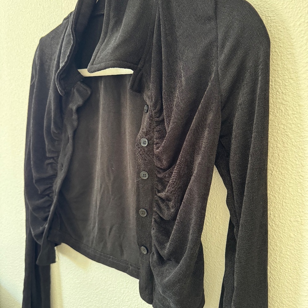 Black Button Down Shiny Blouse - image 2